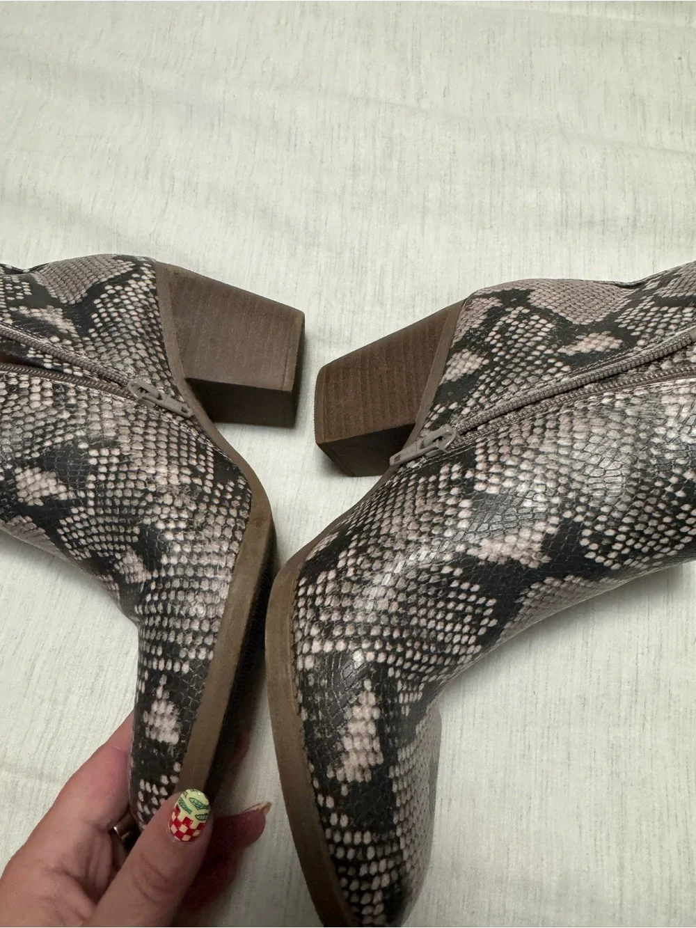 Universal Thread Snake-Print Ankle Boots in Taupe and Black